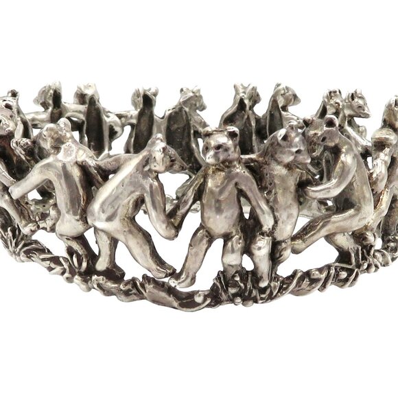 Vintage Jane Voorhees Chunky Sterling Silver Dancing Bears Crown Bangle Bracelet - Picture 5 of 10
